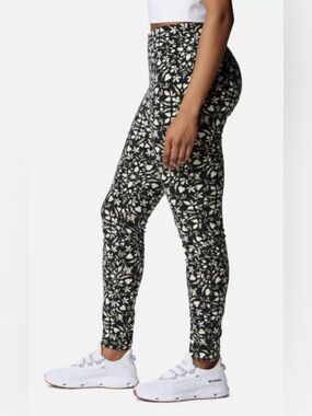 Columbia Black & White Geometric Print Athletic Leggings w/ Side Pocket – Size L